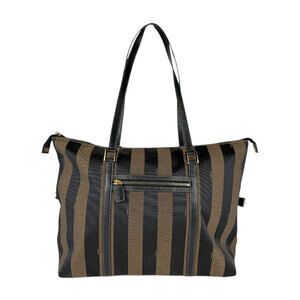 Fendi Pecan Tote Bag Brown Black Gold Canvas Leather